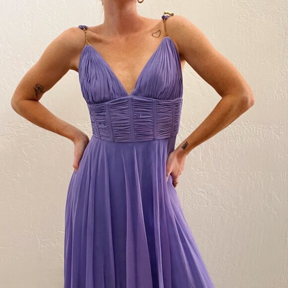 Vintage 90s/Y2K Periwinkle Purple Blue Silk Fairy Goddess Maxi Dress - Picture 2 of 9